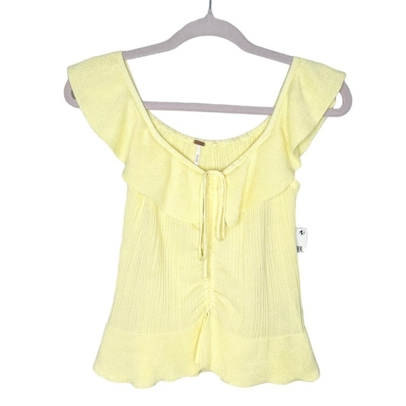 FREE PEOPLE Large Meadow Combo Knit Ruffle Drawstring Top - Picture 1 of 5